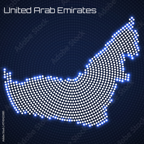 United Arab Emirates map of radial dots, halftone concept. Vector illustration