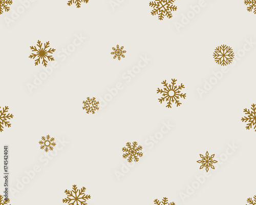 Seamless snow pattern. Repeating print, endless winter holiday background with snowflakes. Christmas texture design for seasonal festive fabric, textile, wrapping paper. Flat vector illustration.