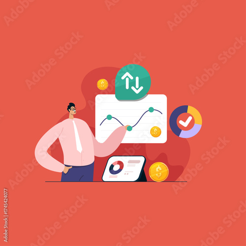 Investor planning and strategy stock market graph trading table and financial investment indicator
