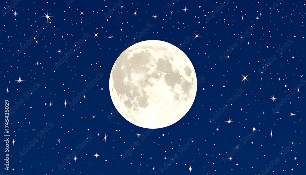 Fototapeta premium A full moon shines brightly amidst a sparkling, starry night sky