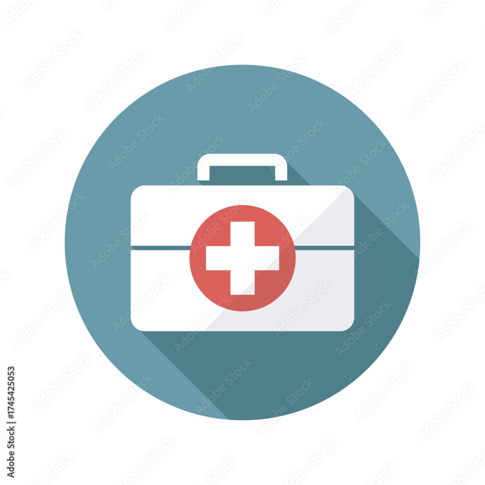 Fototapeta premium First Aid Kit Icon Healthcare Medical Emergency Symbol Health Safety White Case Red Cross Treatment Wellness Help Doctor
