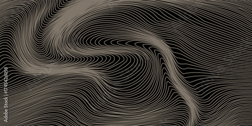 Gold Wood Line Pattern. Abstract Luxury Golden Tree Texture. Vector Black Background with Wave Wooden Abstract Pattern.