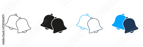 Two Bells Line And Solid Icon Set. Notification, Alert, And Reminder Symbol Collection. Communication And Sound Indication. Isolated Vector Illustration