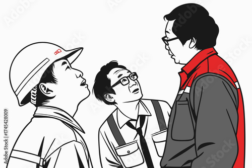 Stylized minimalist illustration three people looking up vector graphic scalable vector