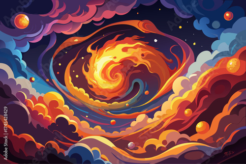 Vibrant ethereal nebula swirling cosmic dust and stars vector illustration vector