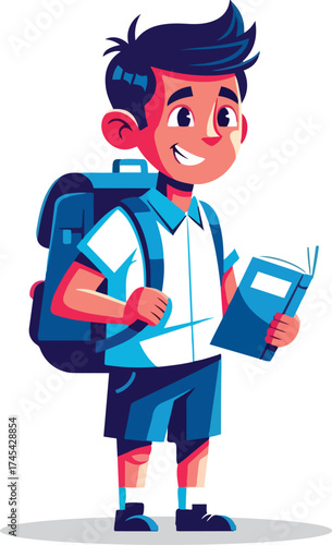 Retro Color Cartoon Style School Boy Drawing