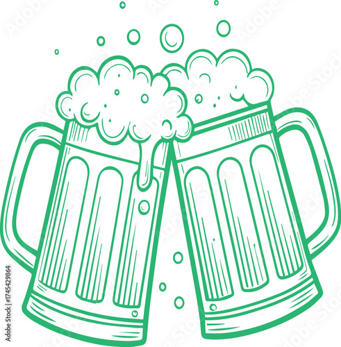Two Green Beer Mugs Toasting for Celebration and Festive Occasions