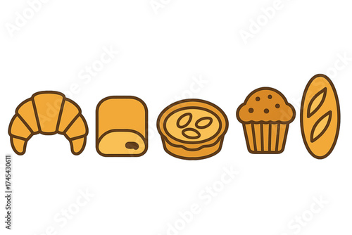 Popular baked goods collection featuring croissant muffin baguette and pastry tart