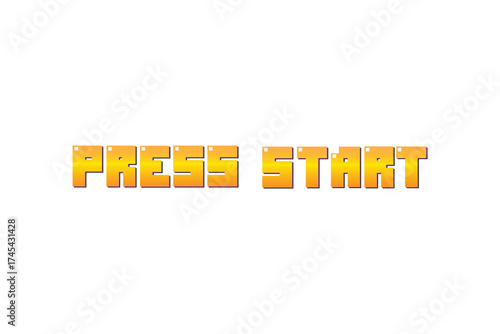 PRESS START. pixel art. 8 bit game. retro game. for game assets on white background.