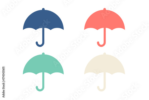Set of four colorful flat design umbrella icons for weather and rain protection