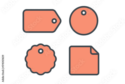 Collection of four different blank retail price tags and labels for commerce and shopping