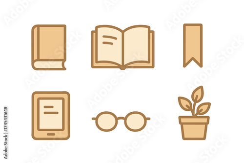 Set of monochromatic symbols for education, reading, and study materials