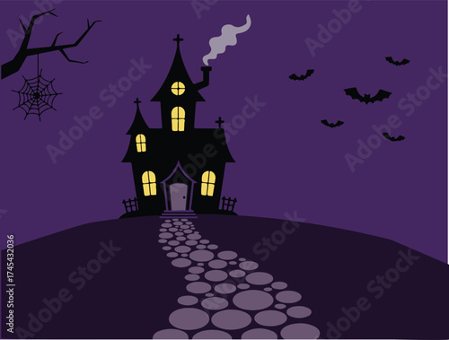 Happy Halloween, pumpkin hat smile, balloons, Ghost holding a balloon, bat flying, banner design on white background, vector illustration