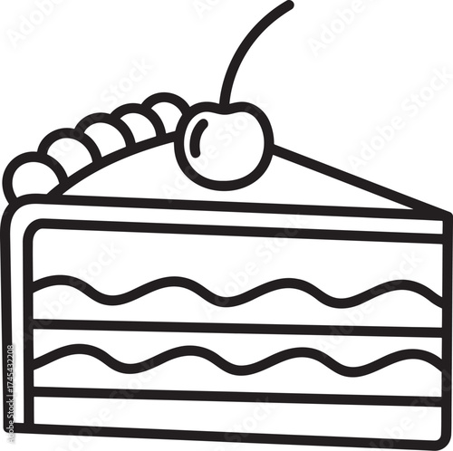 Cake Slice with Cherry Vector Icon.