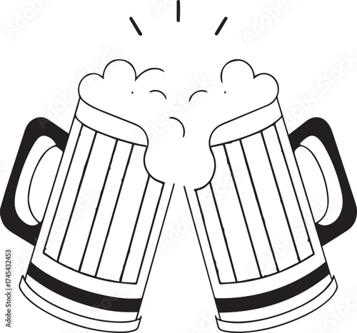 Illustration of two beer mugs toasting for celebration and happiness