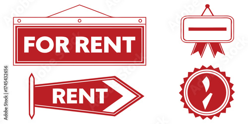 Eye-catching collection of for rent signs perfect for real estate marketing, apartment listings, and property management promotions, scalable vector graphics