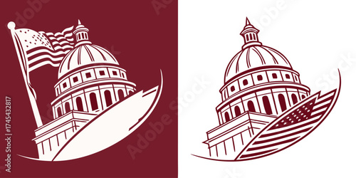 Elegant vector art featuring the US capitol building and American flag, perfect for patriotic themes, government projects, or political campaigns