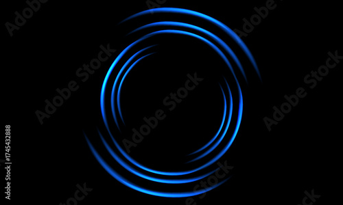 Abstract background of glowing neon lights of white pink colors on circle shaped lines on shiny reflecting stage. Eps10