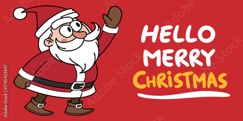 Cheerful Santa Claus waving hello for a festive Merry Christmas holiday greeting, perfect for seasonal cards and joyful holiday designs for everyone