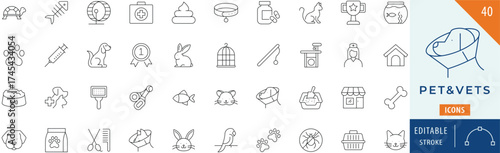 Pet & Vets icon collection set. Editable stroke.