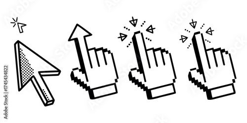 Click, tap, and select with these hand cursor icons for your next project, perfect for web design interfaces and technology presentations