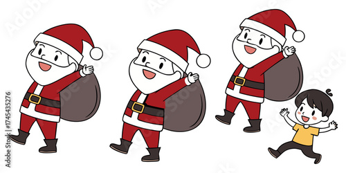 Cheerful Santa Claus delivering gifts to a delighted child, spreading holiday joy and Christmas spirit, celebrating festive season with warmth and smiles