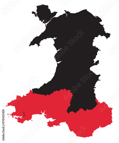 Southern Wales Region Highlighted on Map of Wales