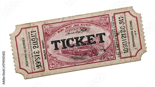 Vintage antique train ticket with ornate engraving sketch of steam locomotive and retro admission pass