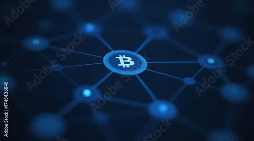 Abstract digital network with bitcoin symbol at the center