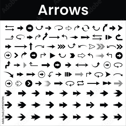 Arrows Set – Vector, Flat, Outline, Curved, Circle Arrows