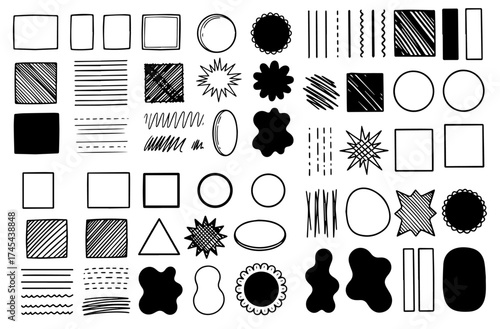 Hand drawn shapes and design elements, perfect for adding a playful doodle touch to branding, social media posts, and creative graphic projects
