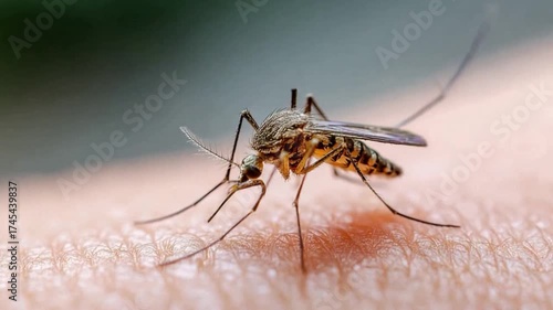 Wallpaper Mural Mosquito Close-up: A detailed macro shot reveals the intricate features of a mosquito, capturing its delicate wings, slender legs, and the proboscis poised to feed. Torontodigital.ca