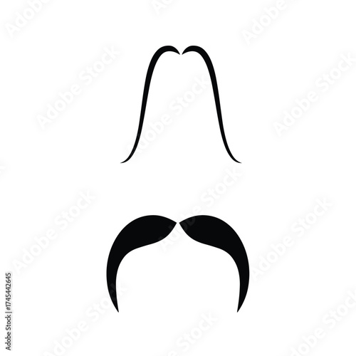 Minimalist black moustache icons set — two unique styles, thin and thick vintage designs. Ideal for barbershop branding, men’s grooming logos, and Movember campaigns.