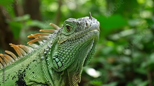 Vibrant Iguana Close-Up with Scaly Texture in Tropical Jungle