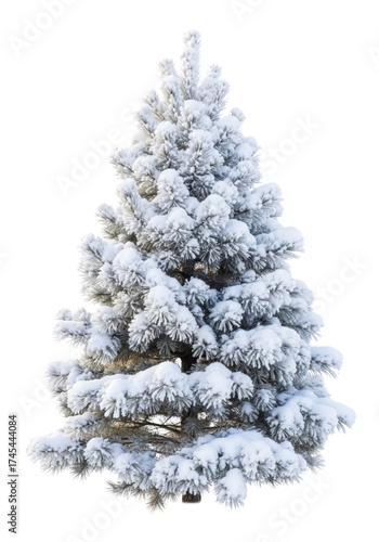 Christmas tree with snow isolated on white or transparent background