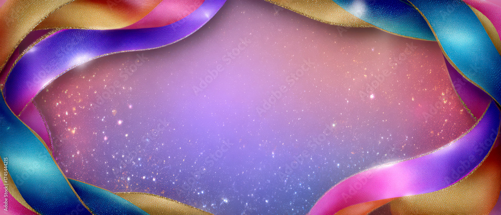 Obraz premium Colorful Sparkling Ribbons Frame with Ethereal Background