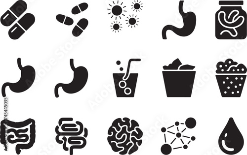 Collection of vector icons representing health medicine biology digestive and nervous systems