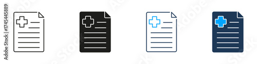 Medical Document Line And Solid Icon Set. Healthcare Record, Patient Information, And Medical Report Symbol Collection. Hospital And Clinic Documentation. Isolated Vector Illustration
