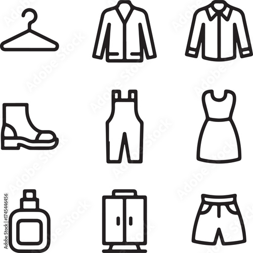 Clothing and accessories icons collection minimal line style design illustration
