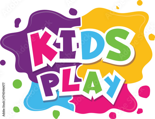 A colorful logo featuring the words Kids Playing, creating a cute and dynamic design that is perfect for kids, toys, games, or entertainment brands.