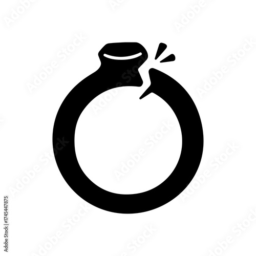 Black Broken Ring Vector Icon Minimalist Design on White