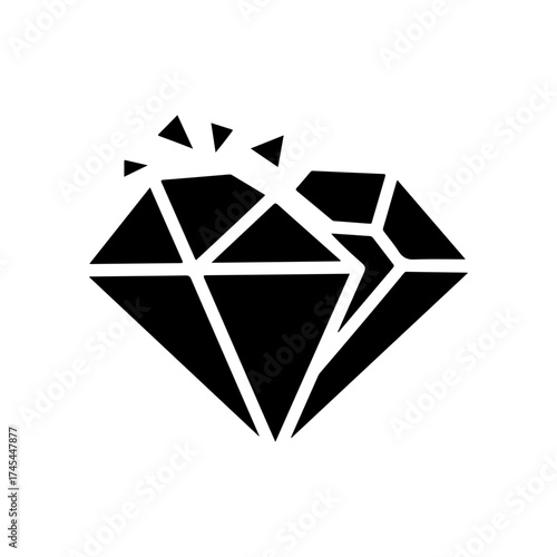 Black Broken Diamond Geometric Icon Design on White Background