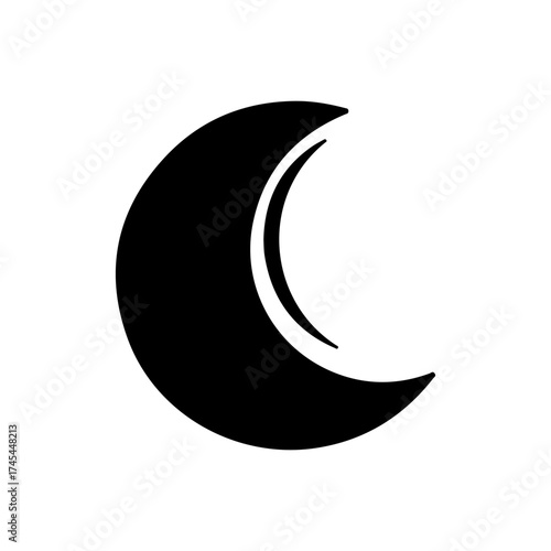 Minimalist Black Crescent Moon Symbol with Inner Outline Graphic