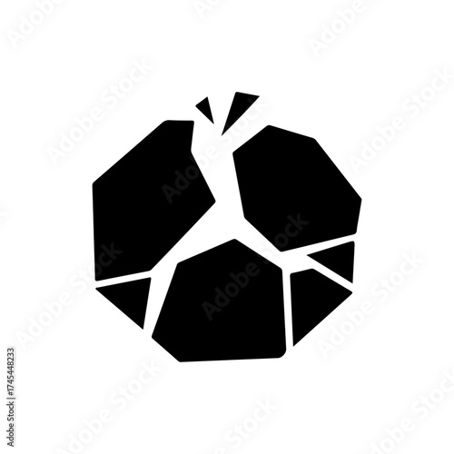 Geometric Fractured Polygon Shape, Minimalist Black and White Icon
