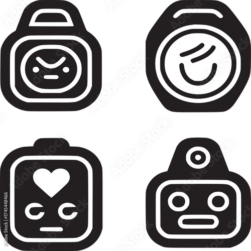 Four emoji icons in black and white showing different emotions such as anger love happiness and surprise