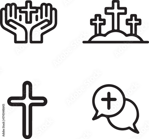 Religious icons featuring cross symbols in various styles design elements