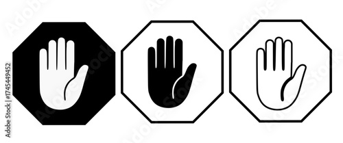 Stop hand sign, do not enter icon . Stop hand, hand gesture sign . Warning stop sign
