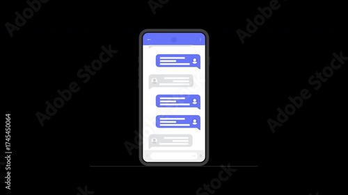 Modern smartphone with messaging chat interface video, mobile communication app concept, digital technology illustration video 