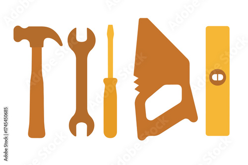 Essential carpentry and repair hand tools icons set for construction projects
