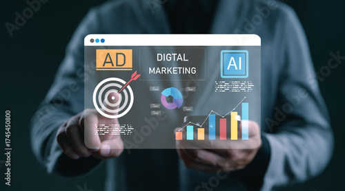 Fotografía Businessman using AI technology and analytics for digital marketing strategy via virtual dashboard